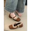 Zapatos Mary Jane de Punta Cuadrada y Tacón Grueso con Forro de Terciopelo para Mujer, con Hebilla de Una Línea, Zapatos Peludos Versátiles de Temperamento
