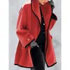 Moda Femenina Europea y Americana Moda Otoño e Invierno Multicolor Cuello Redondo Holgado con Capucha Abrigo de Lana Combinación de Colores Amazon