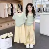 Conjunto de Verão para Meninas Menta Mambo Fashionável Estiloso Menina Grande Fofo Dopamina Manga Curta Calça Conjunto de Duas Peças