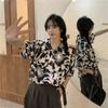 Camisa Chic Estilo Hong Kong Estilo Sal Retro Estampa Flor de Sino para Mulheres Verão 2026 Novo Estilo Harajuku Bf Manga Curta