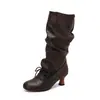 Fornecimento transfronteiriço: Botas femininas de outono e inverno, bico redondo, salto médio, cano alto, estilo europeu e americano, botas da moda plus size 7743