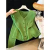 Fábrica de Suéteres Dalan Source Suéter de Punto Hueco con Botones en V para Mujer, Nuevo Top Versátil de Textura Adelgazante para Otoño