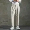 Pantalones de Primavera y Otoño para Hombre Casual Sueltos Nápoles Rectos Pantalones Pequeños Negocios Cintura Alta Italiano Parisino Deducción Nueve Puntos