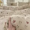 Juego de Cama de Cuatro Piezas de Algodón Lavado Supersuave Sábanas Clase A Fundas de Edredón Sábanas Ajustables Individual para Dormitorio de Estudiante Juego de Tres Piezas 4