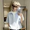Camisa de Rayas con Cuello en V de Manga Corta Estilo Americano Falso Dos Piezas para Hombre, Verano de Gama Alta Cleanfit Estilo Old Money de Media Manga