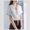 Diseño 2024 Tops Algodón Puro Manga Corta para Mujer Verano 2022 Delgada Suelta Slim Estilo Occidental Nicho Camisa Blanca