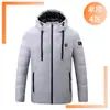 Jaqueta casual de outono e inverno com zíper e aquecimento, acolchoada com algodão, juvenil, gola removível, preta, com capuz, grossa, solta, com aquecimento inteligente