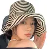 Nuevo Estilo Retro Francés~ Sombrero de Sol Plegable de Rayas de Ala Ancha para Verano, Elegante Sombrero Cubo Protector Solar para Mujer