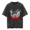 Playera Streetwear Anime Japonés Huo Sombra Dibujos Animados Vintage Lavado Negro Playera para Hombre Algodón Playera Hip-hop Holgada