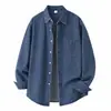 Camisa de Mezclilla Lavada para Hombre Shanggu Manga Larga Holgada Solapa Retro Camisa de Trabajo Delgada Versátil Simple