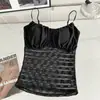 Nuevo diseño de camisola con copas para mujer, estilo puro y seductor de verano, top sin mangas de encaje ajustado fruncido