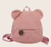 Mochila de Pelúcia com Nome Bordado Personalizado Orelhas de Urso Fofas Estilo Coreano Ins Mochila Escolar Infantil