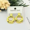 Aretes geométricos de acero inoxidable, broqueles dorados simples y elegantes, aretes colgantes versátiles a rayas estilo ins, joyería geométrica