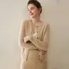Suéter de Cachemir Puro 2026 Otoño e Invierno Nuevo Estilo Cardigan de Punto de Color Puro para Mujer Estilo Lindo Holgado Adelgazante Chaqueta Corta
