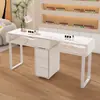 Juego de Mesa y Silla para Manicure de Madera Maciza, Estación Individual/Doble de Manicure de Placa de Roca Estilo Japonés, Salón de Uñas Estilo Crema