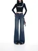 Jeans de Pierna Micro Acampanada Color Azul Oscuro para Primavera y Otoño, Estilo Nuevo Caliente para Mujer, Cintura Media-Alta, Pierna Recta, Pantalones Versátiles Adelgazantes