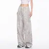Pantalones Casuales de Cintura Elástica Estampado de Leopardo Estilo Retro Americano para Hombre y Mujer Otoño Nuevo Estilo Sueltos Versátiles Caída Pantalones de Pierna Ancha