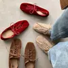 Zapatos Planos de Piel de Vaca de Primera Capa con Cordones y Punta Cuadrada para Mujer, Nuevos Zapatos Planos de Cuero Genuino con Cordones de Corte Bajo y Boca Profunda para Mujer