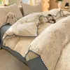 Juego de ropa de cama de cuatro piezas con borde de gasa de doble capa 100% algodón Clase A, funda de edredón estilo fresco para dormitorio de algodón puro, juego de tres piezas para cama individual 4