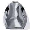 428 Plano de Moda Tendencia Color Block Clásico Cuello Alto Cárdigan Tejido Gris Oscuro Gris Claro Negro En Stock Pedido Completo