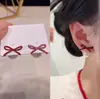 Pendientes de Aleación de Cobre con Circonita Sintética, Pendientes de Perlas con Lazo Rojo Doble Cara, Pendientes de Nuevo Estilo, Regalo al por Mayor