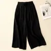 Pantalones de Verano 2026 Nuevos de Estilo Japonés Artístico Versátiles Juveniles de Algodón y Lino para Mujer, Pantalones Anchos Cortos Sueltos