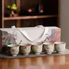 Juego de té de piedra de fuego azul y blanco, taza maestra, taza de té de cerámica rústica vintage, taza de té pintada a mano con diseño floral y de pájaros de tendencia nacional, artículo de regalo