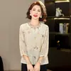 Top de Verano de Manga Tres Cuartos para Mamá Joven, Blusa Estampada de Moda, Camisa Base Holgada de Gasa Adelgazante para Mujeres de Mediana Edad