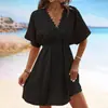 2026 Nuevo Artículo Popular de Amazon con Encaje de Seda de Hielo Patchwork Vestido de Playa Bikini Traje de Baño Cubre Traje