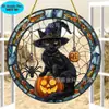 Pendente acrílico de bruxa, item mais vendido para o Halloween, decoração de parede em disco colorido, decoração de feriado de gato preto