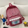 Mochila de Cuadros con Adorno de Encaje Japonés Nuevo de Alto Valor para Estudiantes de Secundaria y Preparatoria Niñas Ligera Gran Capacidad Doble Correa