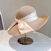 Vacaciones Junto al Mar Sombrero de Playa de Ala Ancha Sombrero de Paja para Sol de Verano para Mujer Sombrero de Pescador con Lazo Sombrero de Cubeta Combinable Moda