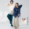 Camisa de Protección Solar para Danza Moderna, Estilo Unisex, Cuello de Solapa, Lazo Lateral, Manga Larga, Ropa Fluida para Práctica de Danza China Jazz