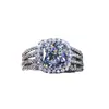 Anillo de oro blanco simulado con diamantes anillo conjunto de anillos de circonita doble destello Europa y Estados Unidos anillo r6598