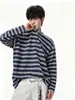 Estilo Nuevo Primavera y Otoño Raya Botón de Cuerno Rayas Retro Perezoso Manga Larga Camiseta Hombre Holgado Versátil Bloque de Color Casual Top