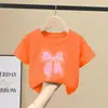 2242 # Camiseta de Manga Corta para Niña 2025 Verano Nuevo Estilo Estilo Infantil Camiseta de Algodón Puro Tallas Mediana y Grande Tops Casuales de Niños Modernos
