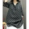 Vestido Camisa Casual Holgado Estampado de Algodón y Lino Nuevo Vintage Primavera/Verano 2026, Top Versátil Artístico de Longitud Media para Mujer