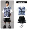 Ropa de Moda Hip-hop para Niños Traje Azul de Manga Corta con Chaleco Falso para Niños Ropa Genial de Hip-hop para Actuación de Niñas
