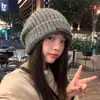 Gorro de estilo otoño e invierno para mujer con circunferencia de cabeza grande, hace que la cara se vea más pequeña, estilo coreano, moda versátil, gorro de lana, holgado, cálido, gorro de punto