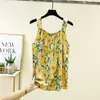 Nueva camisola de algodón y seda con hombros anchos para mujer, pijama fino de verano estampado, top versátil casual holgado de talla grande