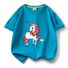 Camiseta de Algodón Puro con Estampado de Dibujo Animado de Unicornio, Cuello Redondo, Manga Corta para Niños, Ropa de Bebé, Camiseta de Media Manga, Top, Comercio Exterior