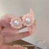Brincos de pérolas com flor de chiffon francês românticos de fada, brincos fashion com senso de nicho, estilo Hong Kong, retrô e elegantes, para mulheres