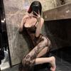 Ropa de Noche de Malla con Tirantes Morados Encantadores Conjunto para Mujer Uniforme Sexy de Encaje Tentación Atuendo Transparente Lencería Erótica Al por Mayor