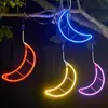 Iluminação de árvore de Ano Novo, estrela de cinco pontas, luzes de árvore penduradas na lua, luzes de bola de videira, flocos de neve ao ar livre, lanternas decorativas longas com o caractere "Fu"