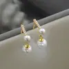 Pendientes de Borla con Perlas y Circonitas Estilo Chanel para Mujer, Pendientes Versátiles de Lujo Ligero de Gama Alta, Pendientes de Zapato de Tacón