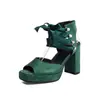 Nuevas Sandalias Peep-Toe de Estilo Europeo y Americano con Encaje, Botines Cortos, Sandalias de Suela Gruesa, Tacones Altos Gruesos, Tallas 40-47, Talla Grande para Exportación