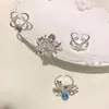 Anillo de Flor de Diamante Brillante Estilo Dulce, Pendientes de Anillo para Mujer, Moderno y Elegante, Adornado con Perlas y Flores Microincrustadas, Anillo Abierto Personalizado