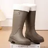 Botas de lluvia impermeables con estilo para mujer, de caña alta, antideslizantes, forradas de polar, botas de trabajo para adulto, botas de lluvia forradas de polar, botas de media caña antideslizantes, cálidas