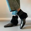 Versión de piel de oveja, aumento de 5 cm en la altura interior, botines retro de punta cuadrada para mujer, botas estilo Martin del páramo, botas de ajuste ceñido