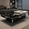 Mesa de Café Minimalista de Pizarra Estilo Italiano, Moderna Lujo Ligero Sala de Estar Uso Doméstico, Combinación Cuadrada para Apartamento Pequeño de Gama Alta